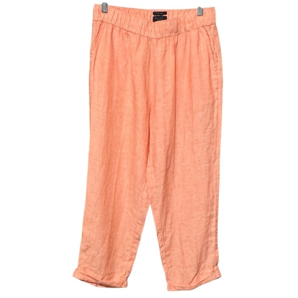 RACHEL ROY 100% Linen Cropped Cuffed Relaxed Fit Pull On Elastic Waist Pants